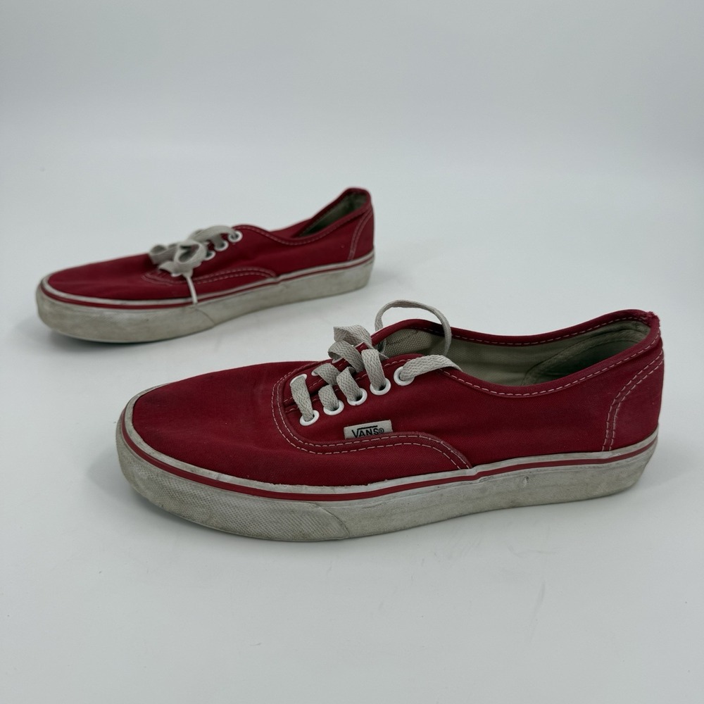 Vans Womens Authentic Red Canvas Sneakers Size 9 Low Top Lace Up Classic